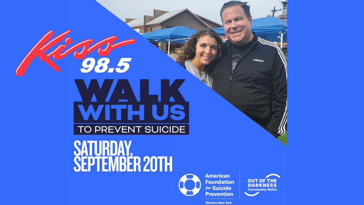 💙 Join the Walk. Save Lives

Walk with Kiss 98.5 at the Out of the Darkness Community Walk – a journey of hope, healing &amp; suicide prevention on 9/20 at Canalside.

🎤 Opening: 10am | Walk: 10:30am
👟 Walk with Nicholas Picholas &amp; team!
👉 Sign up/donate: Kiss985.com