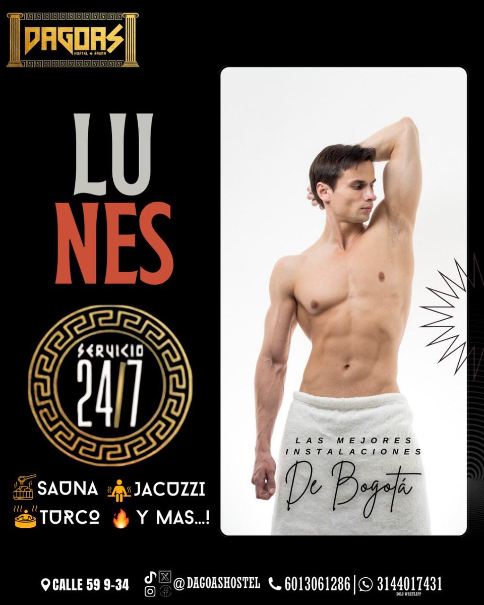 Lunes de renovación en Dagoas 
Empieza la semana en las mejores instalaciones de Bogotá.
Disfruta de sauna, turco, jacuzzi y mucho más
porque los lunes también son para consentirte.

Pases de cortesía?

✅DEBES SEGUIRNOS  y dar 💙+ 🔁 (retweet) a este tweet y TODOS nuestros posts
