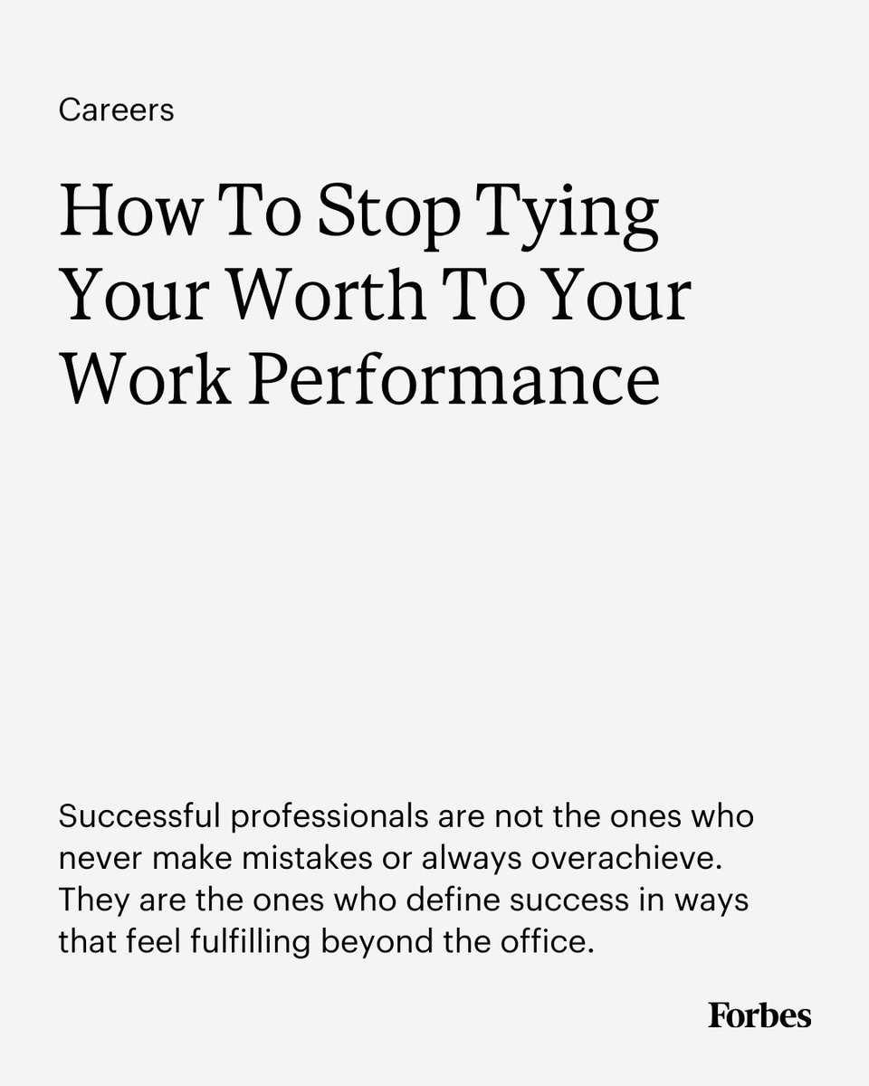 Forbes (@forbes) on Twitter photo For many professionals, the lines between self-worth and work performance blur until they feel almost identical. Here are practical steps to break that pattern and build a healthier foundation. trib.al/VcnMktK For many professionals, the lines between self-worth and work performance blur until they feel almost identical. Here are practical steps to break that pattern and build a healthier foundation. trib.al/VcnMktK