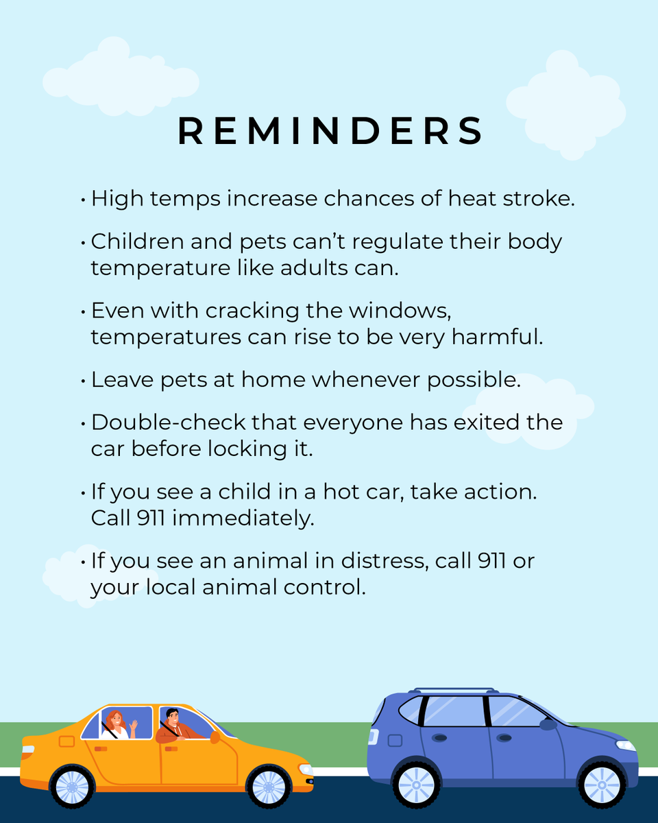 When the temperature outside is 80 degrees, the temperature in a parked car can rise to 100+ degrees in just 10 minutes. Protect kids and animals by never leaving them in an unattended vehicle. They trust you to keep them safe.