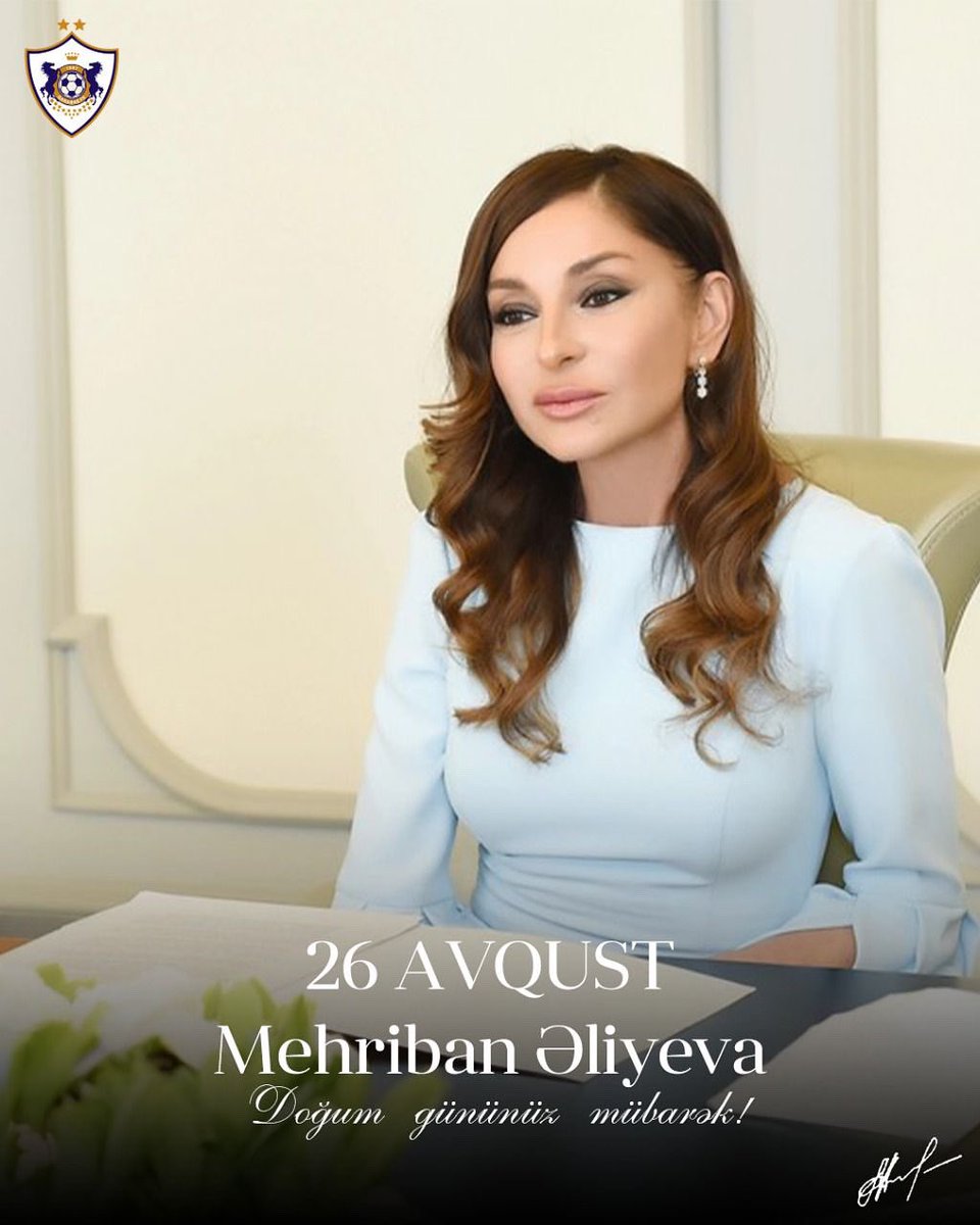 Bu gün Azərbaycan Respublikasının Birinci vitse-prezidenti Mehriban Əliyevanın doğum günüdür. “Qarabağ” Futbol Klubu bu münasibətlə ölkənin Birinci xanımını səmimi qəlbdən təbrik edir, can sağlığı, uzun ömür, bol sevinc və bütün işlərində uğurlar arzu edir!

#QarabağFK