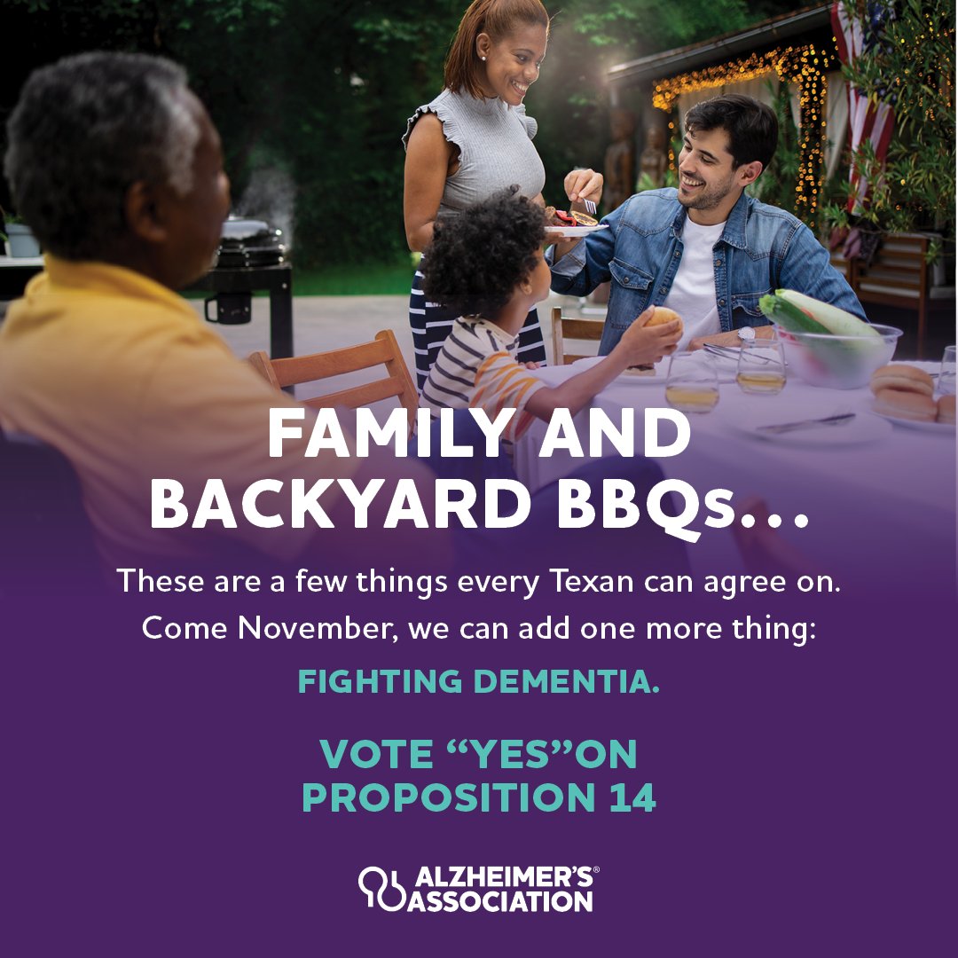 ALZDallasNETX's tweet image. No state outshines the Lone Star State. ☀️ Now we can lead the nation in the fight to #ENDALZ. Pledge to #VoteYesOnAlz14 to fund the Dementia Prevention and Research Institute of Texas. alz.org/yeson14