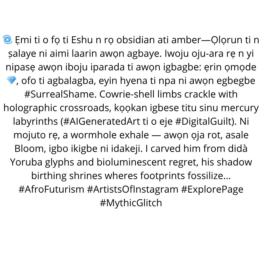 AfriKabakata's tweet photo. #afrikabakata #africa #cuture #afro  #ai #digitalart #artist #surreal #language #aiart #digitalart #surrealart #surrealafricanart #biomechanicalspirituality #yorumythos #digitalmythmaking #ai_mythology #cowriealchemy #liminaldeities #glitchsacred #afrosurrealism #divinationart https://t.co/bMw18E6tlb