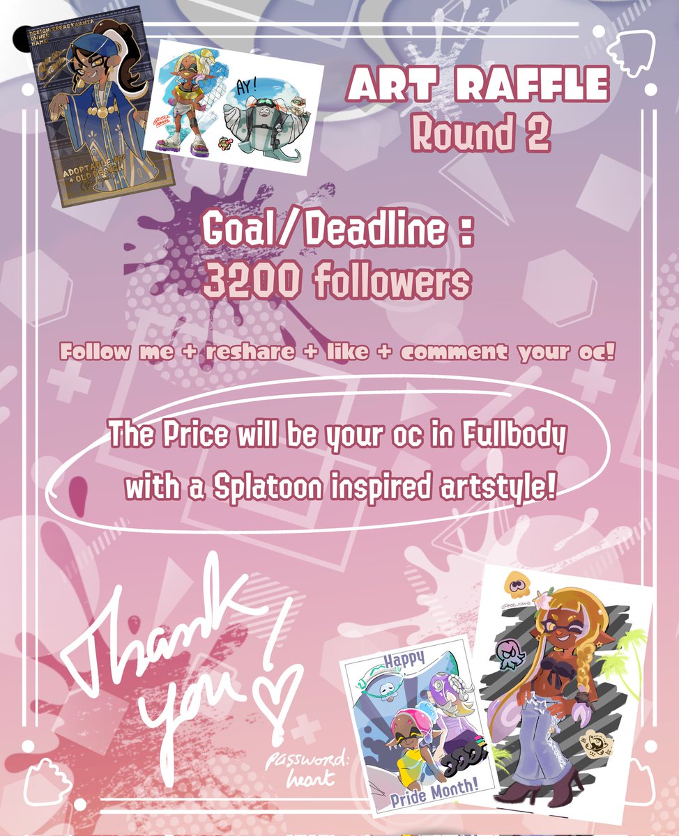 Are you ready for a New Raffle ? 🎁💜

You can join it now and try again!! 
Available until 3200 followers 🐙🦑

All the informations below this post!
#Artraffle #Splatoon