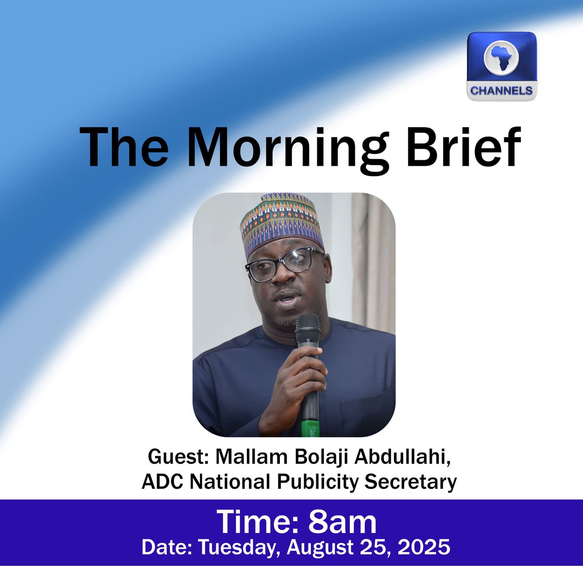 I’ll be on @ChannelsTV tomorrow morning at 8am to discuss the ADC and the state of the nation. 

Tune in!