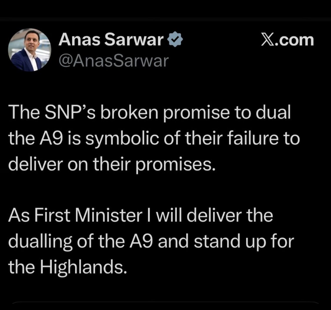 J4m35c4mpb3ll's tweet photo. The SNP earmarked money to dual the A9 but guess what happened Anas?

You knew all along. The English based parties in Scotland shot it down in favour of ploughing money into the Edinburgh trams.

You think people of Scotland zip up the back mate. 🙄 https://t.co/F05pt8CauB