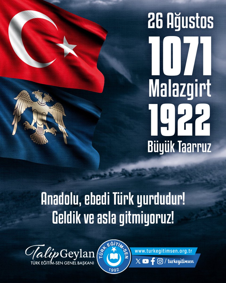 Anadolu’yu fethedenden,
Anadolu’yu kurtarana kadar tüm kahraman ecdadımıza minnet ve şükranla…

#26Ağustos1071
#26Ağustos1922 
#SultanAlparslan
#MalazgirtZaferi
#MustafaKemalAtatürk
#BüyükTaarruz