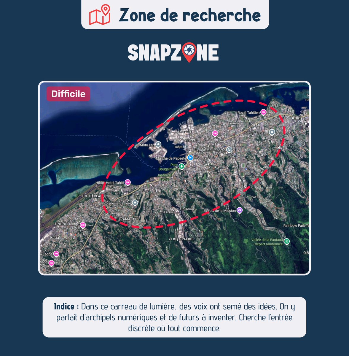 snapzoneapp's tweet photo. [#SnapZone X @TheDinoVox 🦖 #Livepartie2]
📊 Niveau : difficile
🎯 Votre mission : Retrouver **La Salle des Visionnaires**.
📜 Contexte :
Un éclat de verre, une lueur discrète.
Ici, des voix ont forgé un rêve :
Et si le Fenua guidait le futur du Web3 ?

Où se cache la salle qui garde encore leur écho ?  

À toi de jouer : 👉 Envoie en MP l’URL StreetView
Commente, “GRAOU”
Et tag ton pote du FENUA.