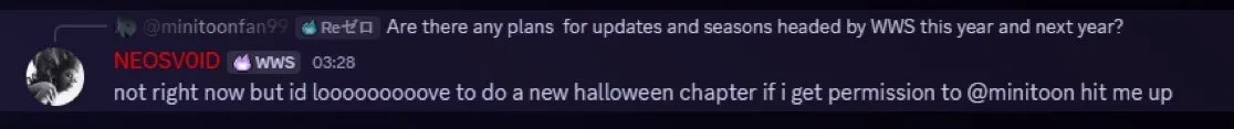 I WOULD KILL FOR A DOGGY CFC AS THE HALLOWEEN CHAPTER.
Could take place in the forest, and *maybe* feature Mr. Stitchy if you really wanna spice up the story... Just think about it...
<a href="/NEOSV0ID/">NEOSV0ID</a> <a href="/DaRealMiniToon/">MiniToon</a>