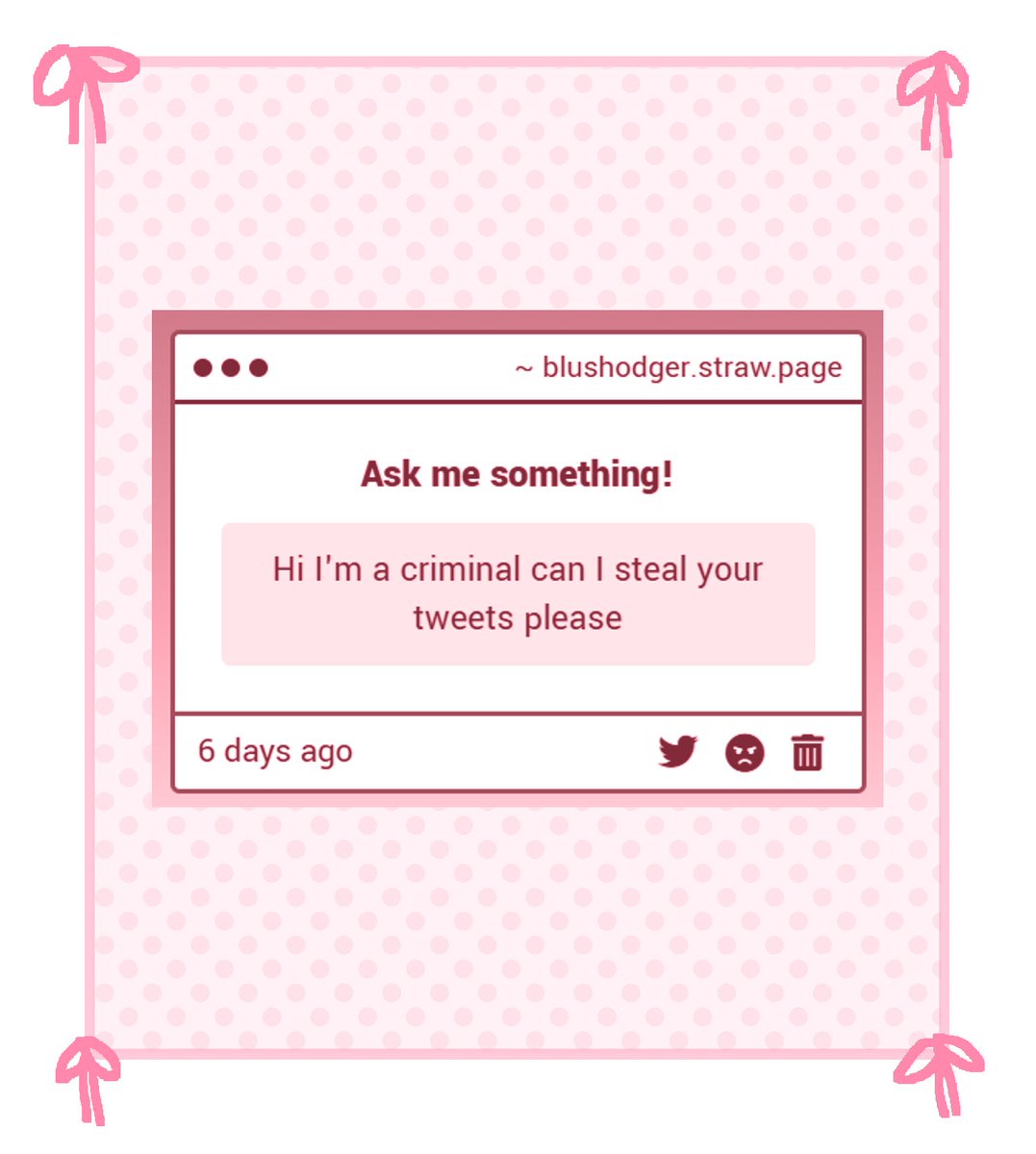 blushodger's tweet photo. i,, suppose you can? i dont really believe there is much to steal though, i dont really post too often!

Blushodger 💗 https://t.co/mSmCqFBpvp
