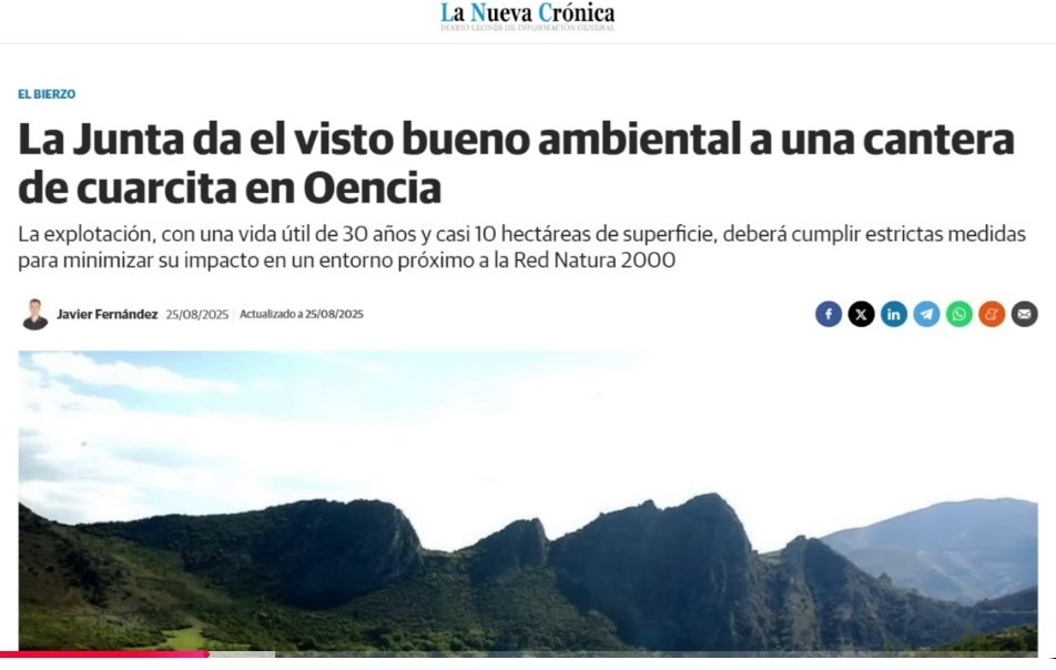 La Junta de Castilla y León da el visto bueno ambiental para una cantera de cuarcita justo después de los incendios 🤔
👇
Los chinos o BlackRock tienen mucha prisa en comenzar a extraer minerales en la mitad de la península.
👇
"Hay que sacrificar España y los españoles por el