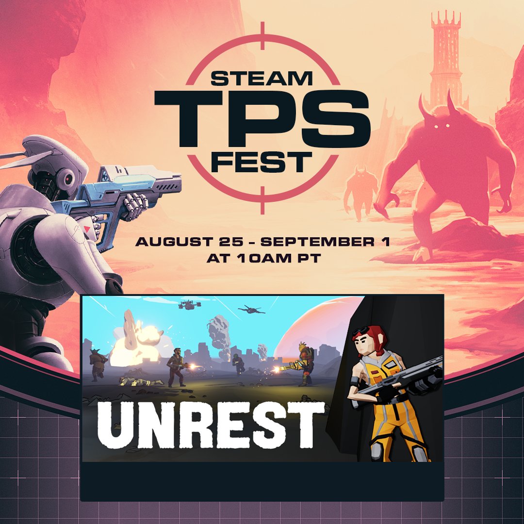 We're in #SteamTPSFest! 🔫👤

Jump into an action packed PvP game in Unrest. Pick your side, find which unique character reflects your play style. 💥 Play the Demo on Steam now!