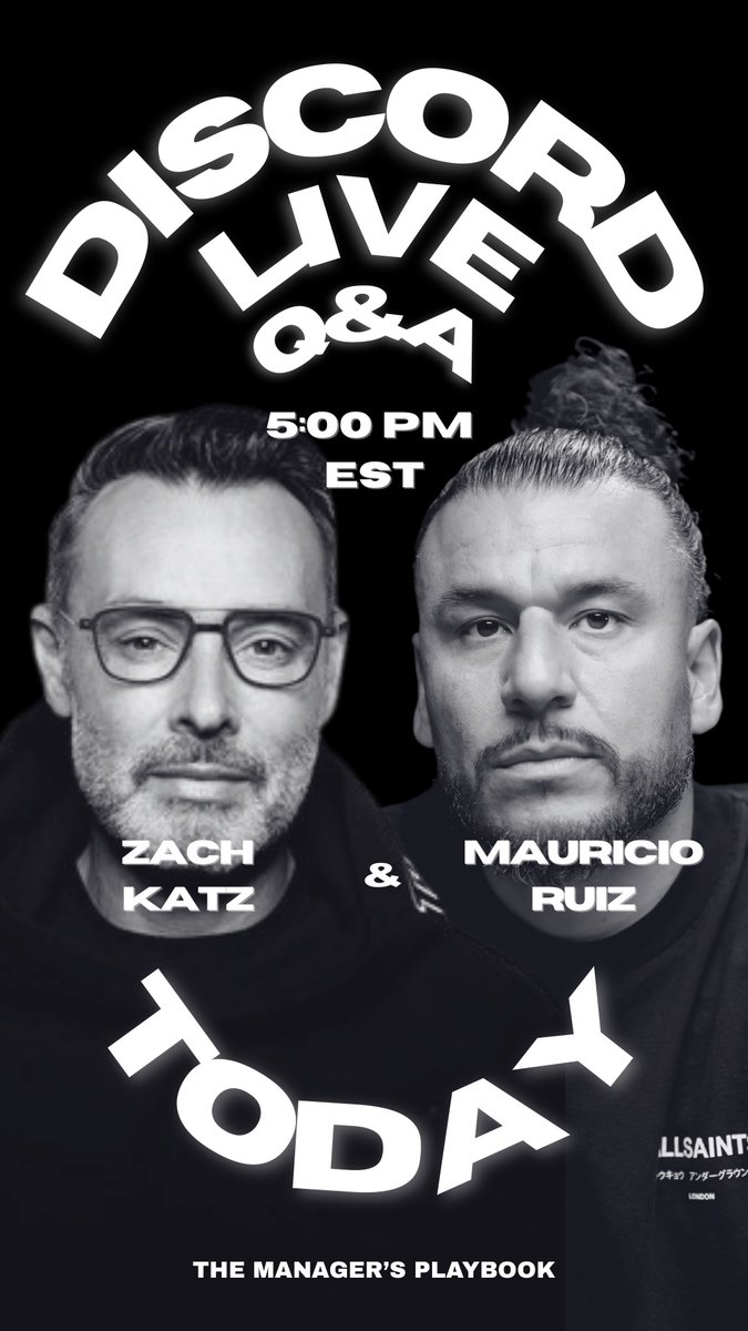 Join us in 45 minutes! 

Zach Katz has sat at nearly every table the music business has to offer, from CEO of BMG U.S. to co-founding Raised in Space and now CEO/Founder of Fixated working with icons across platforms

Live in 40 minutes:
discord.gg/yWj5FYvg?event…