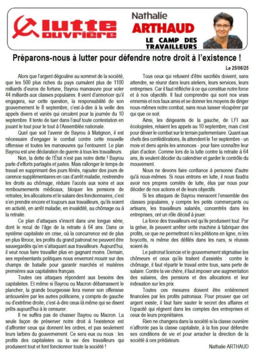 Quelles que soient les manœuvres parlementaires, une seule nécessité pour les travailleurs : engager le combat pour nos conditions d'existence ! Mon édito ⬇️