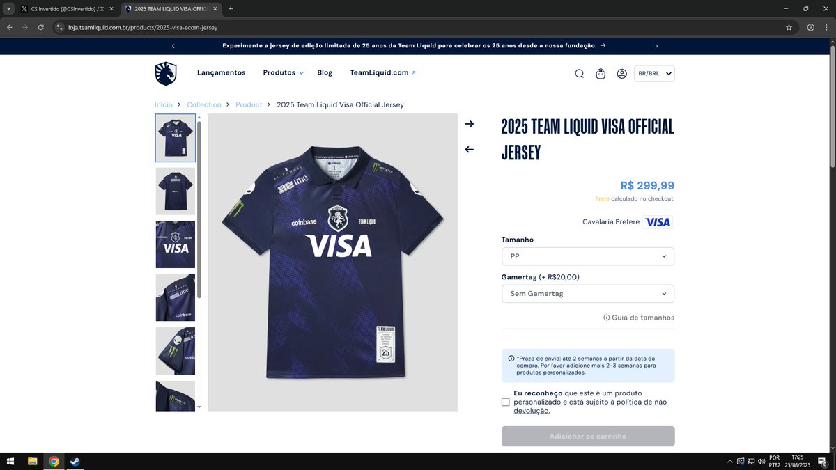 CSInvertido's tweet image. 🚨 Sorteio De uma Jersey Team Liquid Visa 2025 !! 🚨

(PIX no valor de R$300)   

Pra participar:   
- Seguir 
@CSInvertido em todas as redes sociais
( links na Bio! )
- Marcar 2 amigos
 - Dar RT no post 
- Curtir o post.    

Resultado sai dia 05/09 , ás 12hrs :)

Boa Sorte !!