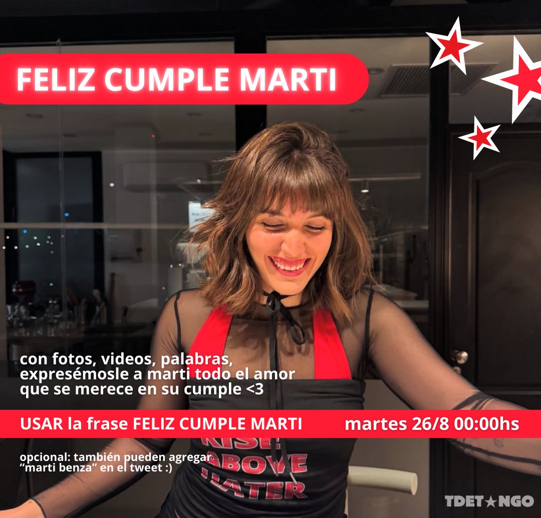 mañana es el cumple de marti así que les traemos una tendencia para ella 😁 pueden sumarse a partir de las 00:00hs usando FELIZ CUMPLE MARTI ❤️ los esperamos en el tt!