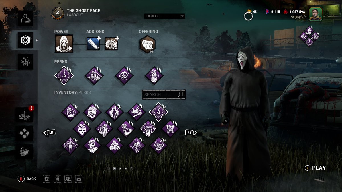 To all Ghostface players, what perks and add-ons do y’all run? I’m switching between different perks and wanted ideas.