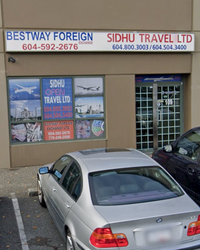 Sidhu Travels, a business in Surrey’s York Centre, was shot at between August 23 and the morning of August 25, 2025. Fortunately, no one was injured. Surrey Police suspect the motive may be extortion-related and continue to investigate.