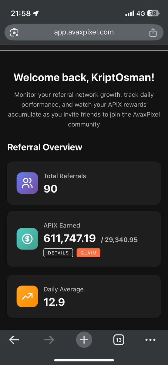 Kripto0sman's tweet photo. Just in a few days, Apix earnings from referrals. 
Many people don’t realize the potential here. https://t.co/aymxpjfHq6