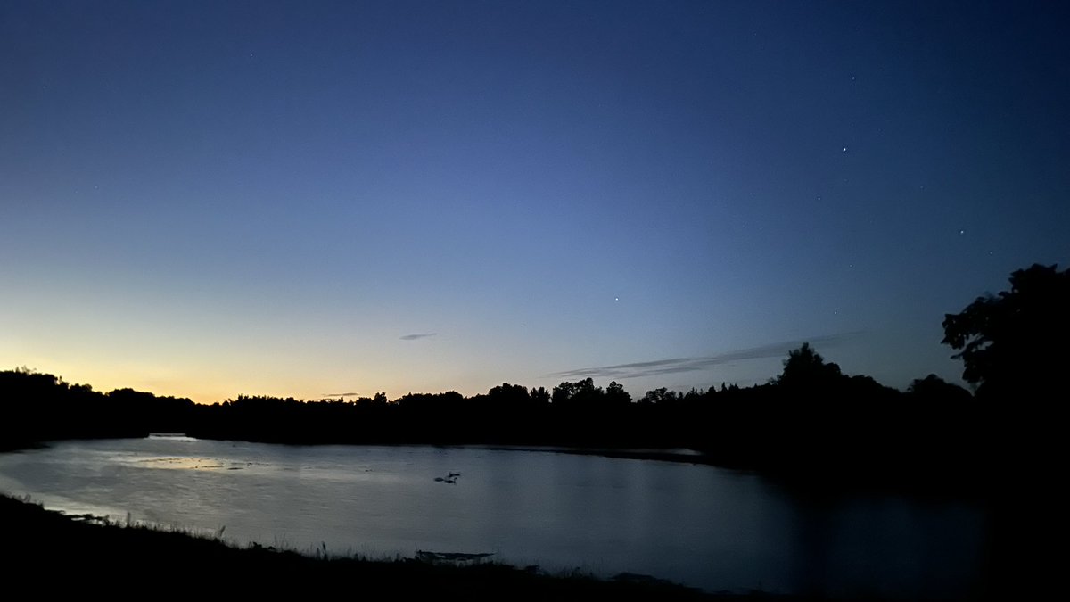 The lake looks so serene in our walk tonight. It’s warm out and the stars are beginning to show.