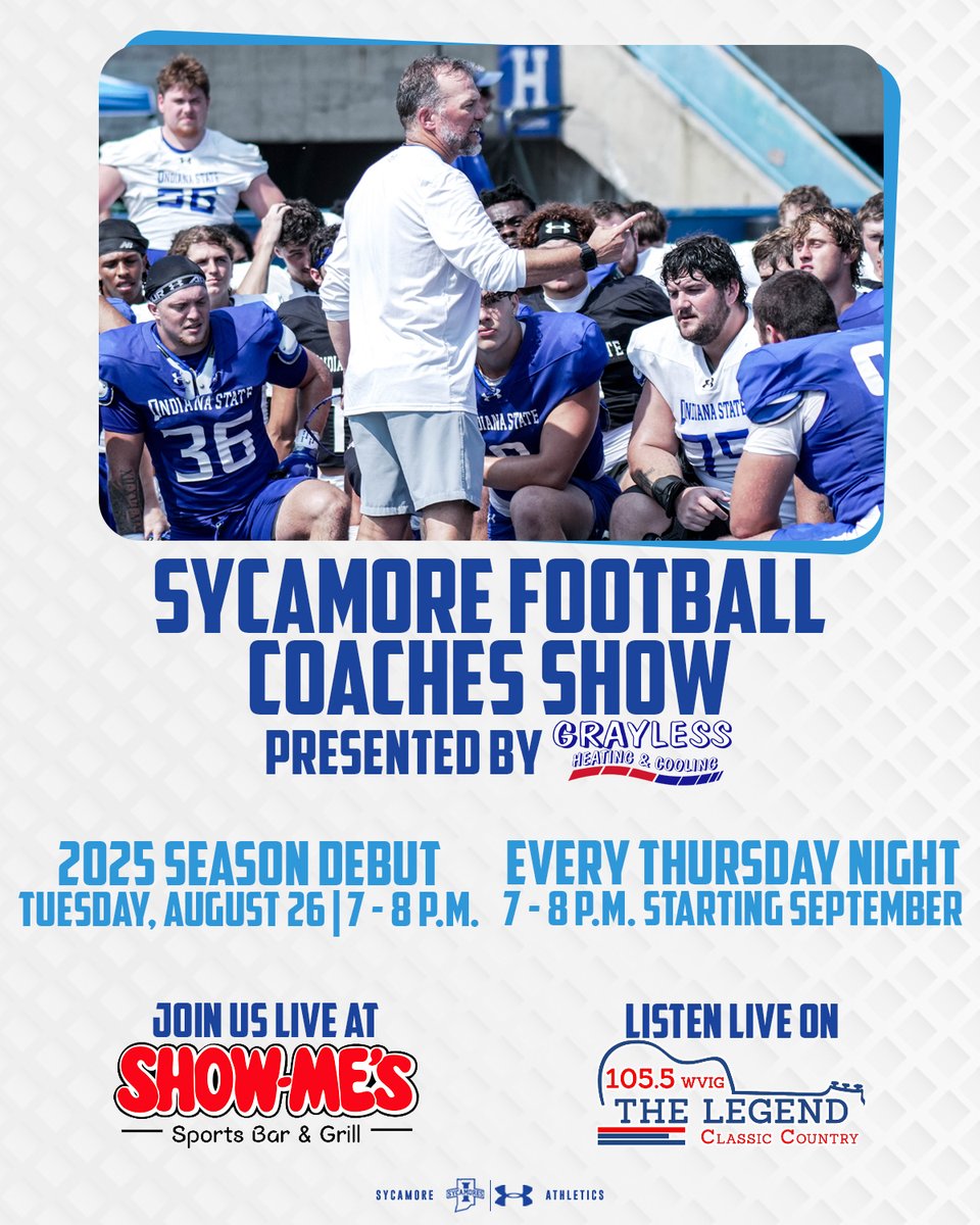 Indiana State Football (@indstfb) on Twitter photo Reminder, tomorrow night we prepare to kick off the season with the <a href="/CmalryMallory/">Curt Mallory</a> Show presented by Grayless Heating & Cooling at Show-Me's starting at 7 p.m.
Special guests in the opening show of the season include Harry Traum and <a href="/dallaswesthoff2/">dallas westhoff</a>
#MarchOn | #LeaveNoDoubt Reminder, tomorrow night we prepare to kick off the season with the <a href="/CmalryMallory/">Curt Mallory</a> Show presented by Grayless Heating & Cooling at Show-Me's starting at 7 p.m.
Special guests in the opening show of the season include Harry Traum and <a href="/dallaswesthoff2/">dallas westhoff</a>
#MarchOn | #LeaveNoDoubt