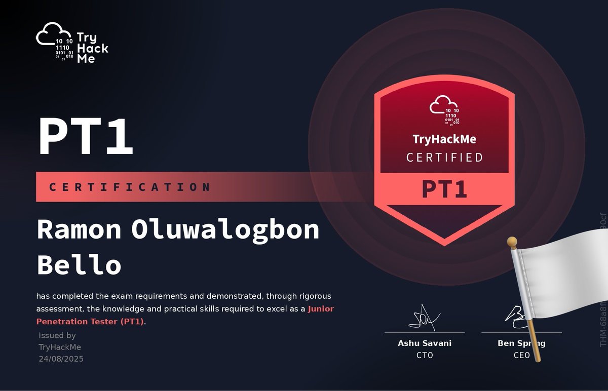gr33pp's tweet image. I got my PT1 certification over the weekend... Tuff web part that consumed time in testing, moderate network part, and a challenging Active Directory. 

#TryHackMe #PT1 #Certification #Cybersecurity #offsec
