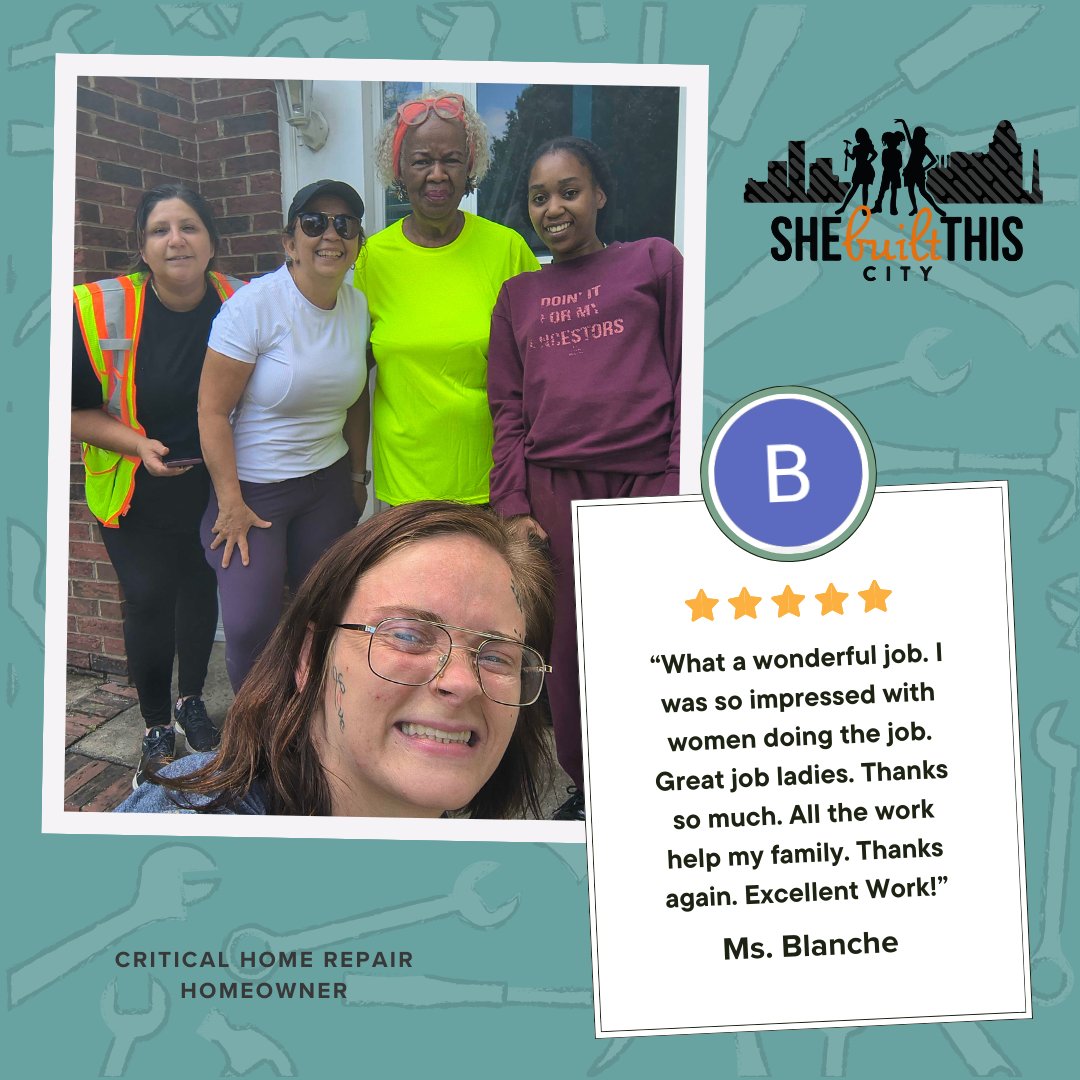 ⭐️⭐️⭐️⭐️⭐️ Reviews like Ms. Blanche’s remind us why we build, not just fixing homes, but lifting families. 🏠✨ Our Critical Home Repair Program makes houses safer &amp; healthier for qualifying homeowners. Apply today: SheBuiltThisCity.org 🔨 #SheBuiltThisCity #CommunityImpact