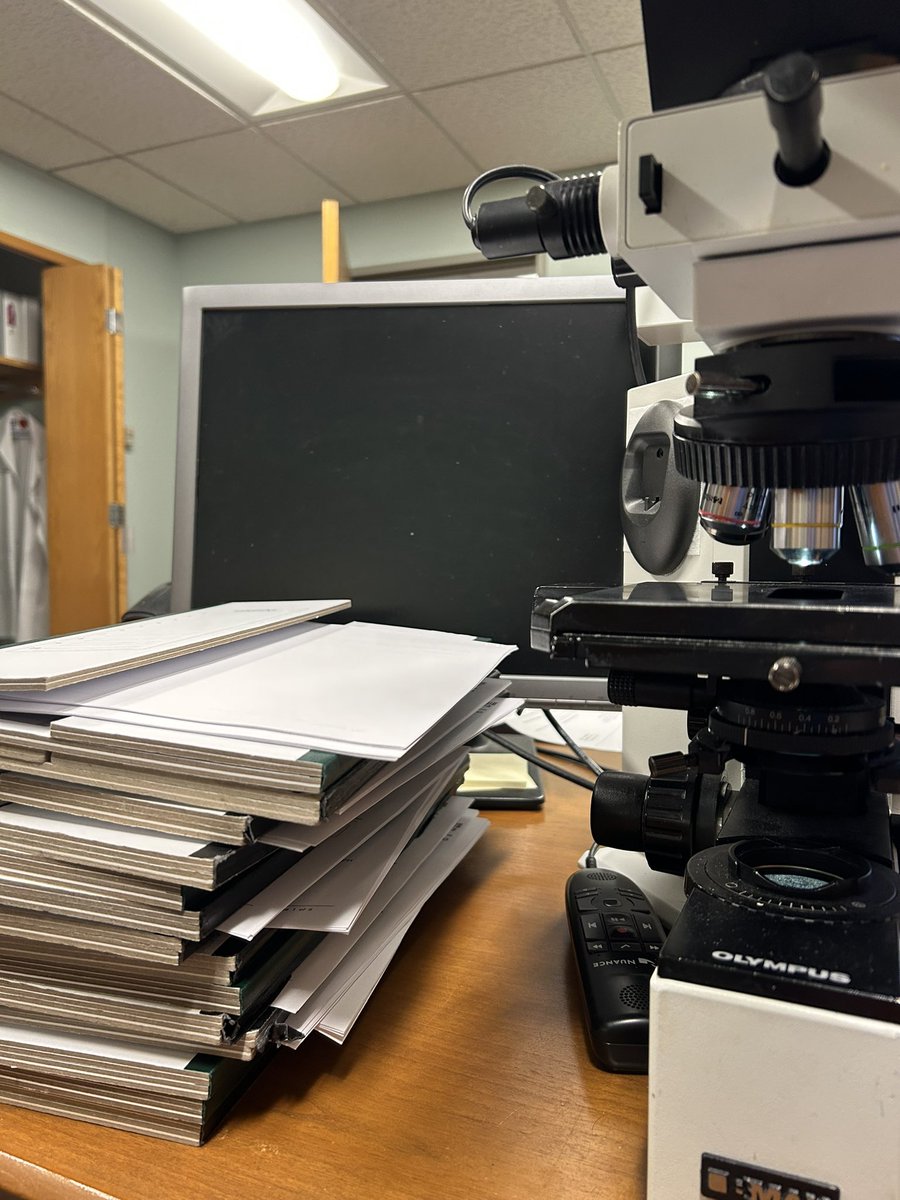 Preparing for breast cancer conference. A lot of work goes on behind the scenes. In the not so distant future, these stacks of slides will be a memory once we move to digital pathology.
