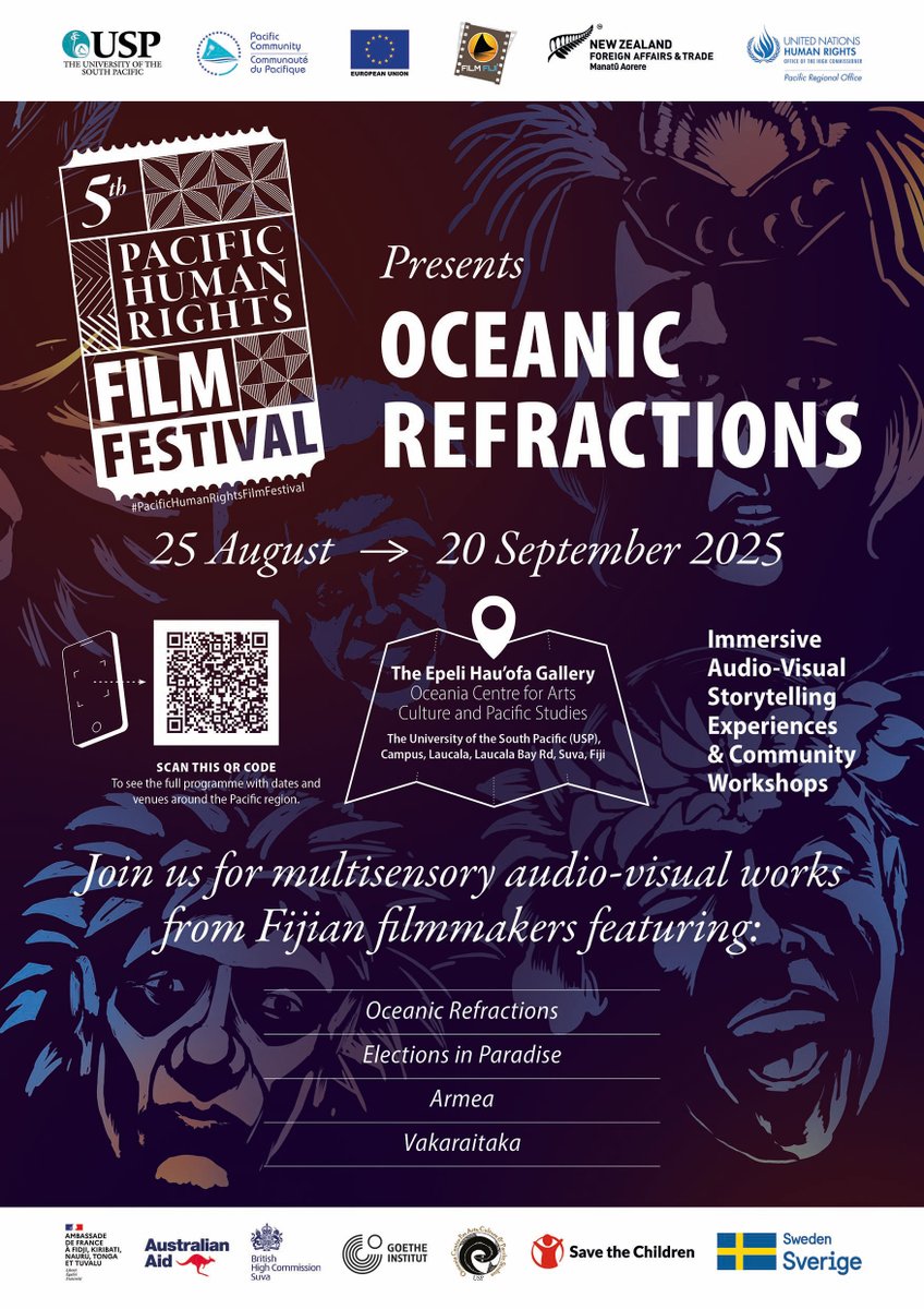 ElecInParaDoc's tweet image. Our 3 short films for &apos;Elections in Paradise&apos; are now screening at the Oceanic Refractions and Friends Exhibition at the Epeli Hau&apos;ofa Gallery, Oceania Centre for Arts, Culture and Pacific Studies at USP, Suva, Fiji, from 25th August till 20th Sept. Scan the QR code for more info