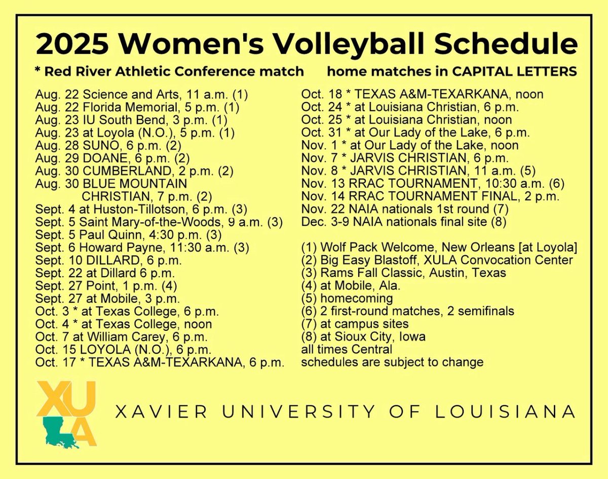 <a href="/XULAvolleyball/">Xavier U Volleyball</a> ‘25 Schedule 🏐