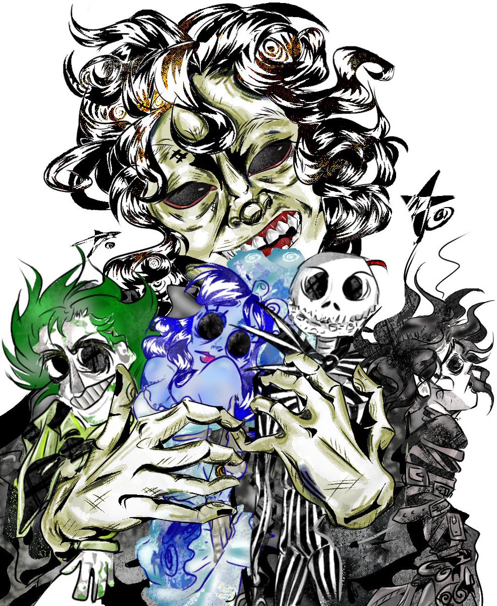 Fantasyink__'s tweet photo. happy birthday @timburton ♡
.
.
.
#timburton #corpsebride #jackskellington #Beetlejuice #fanart #timburtonstyle #illustration #timelapse #drawing https://t.co/RqPAqM4jjY