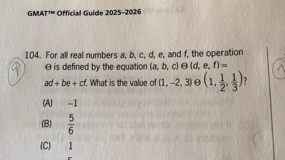 gmatquantum's tweet photo. @OfficialGMAT  Please take note of the error in Question 104 Quantitative Reasoning(page 82) of the GMAT Official Guide 2025-2026. There needs to be a minus sign in front of the 1/2. #GMAT https://t.co/HVpXadkZ3y