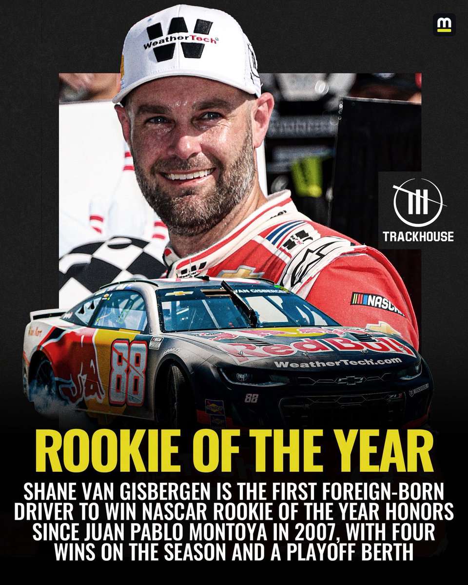 Motorsport's tweet photo. By being the only rookie to make the NASCAR Playoffs, the Supercars legend adds another trophy to his collection in 2025. https://t.co/FhzNXMD3Mq