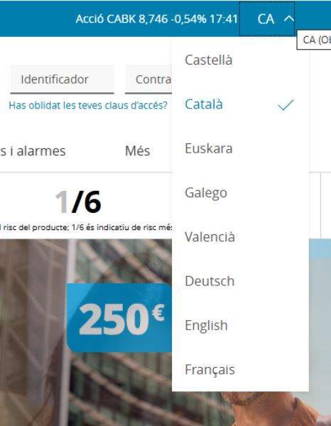Caixabank també diferencia entre català i valencià. Em sembla que abans no ho feia.