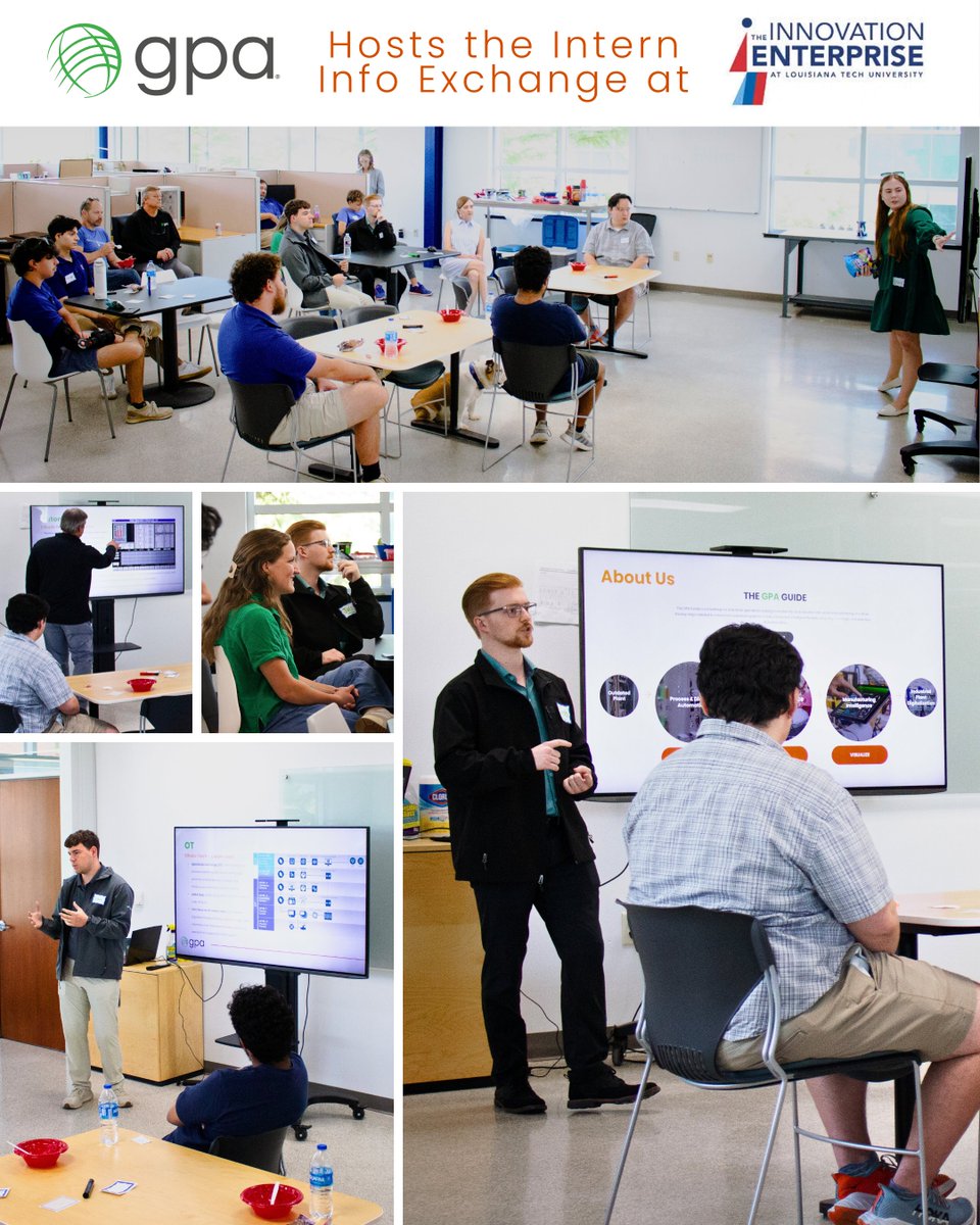 GPAutomation's tweet image. GPA proudly hosted the Intern Info Exchange with Louisiana Tech’s Innovation Enterprise!

Interns from various companies explored how collaboration drives innovation and value. Our team shared tools, processes, and strategies that power GPA.

#InternshipPrograms #FutureLeaders
