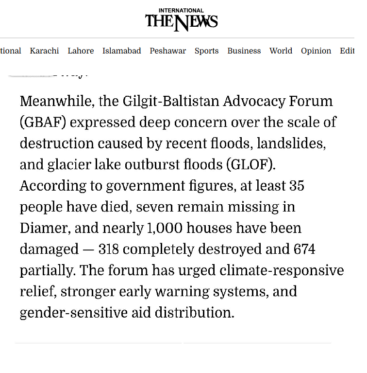 GBAF’s Policy Brief highlights received media coverage in one of Pakistan’s top National and local newspapers - 1