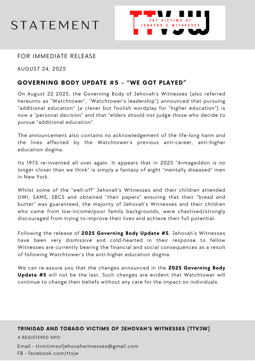 lestersomrah's tweet photo. Statement - Governing Body Update #5 – “We Got Played” (1/3)
#watchtower #jehovahswitnesses #jworg #bestlifeever
#governingbody #accountability https://t.co/554e3jSnpB