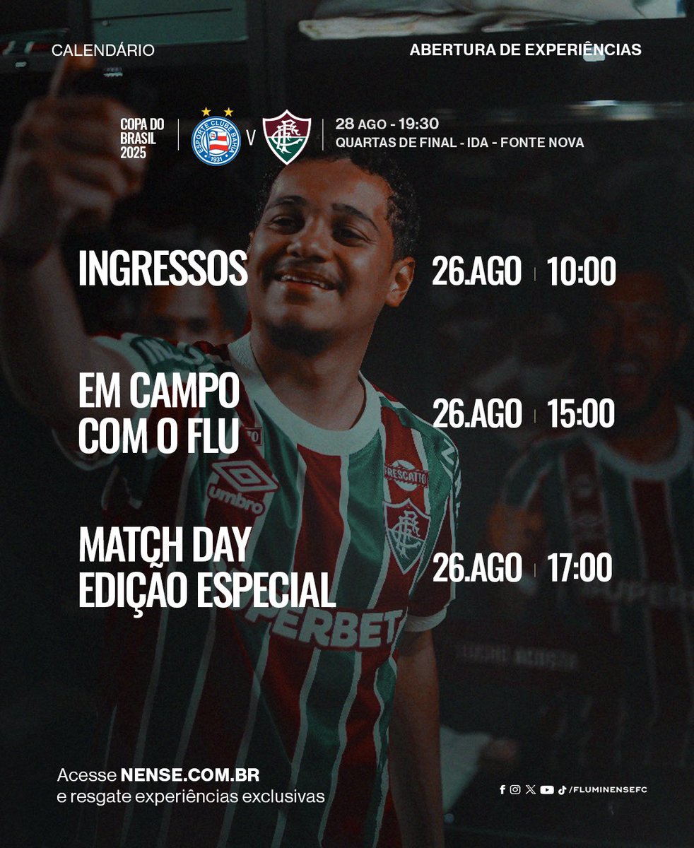 Você é Sócio do Flu e mora na Bahia? 

Se liga que tem #MatchDay especial e mais experiências exclusivas para a partida desta quinta, na Fonte Nova! 🫵🇭🇺

Fique ligado no Portal do Sócio e resgate!