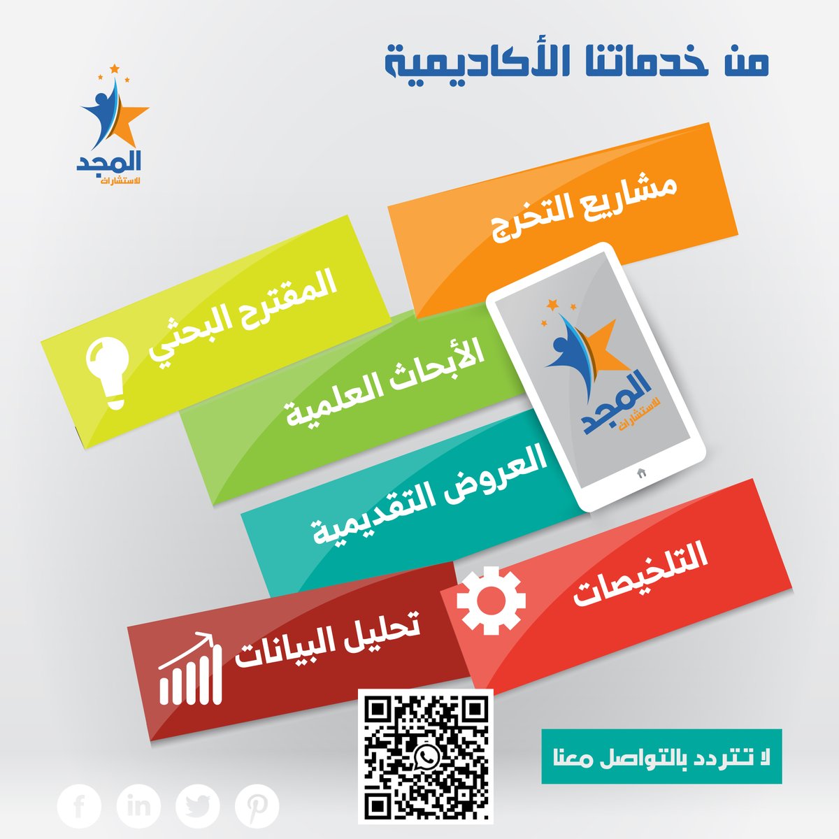 نشاطنا الفريد في مجال الاستشارات الأكاديمية منحنا المعرفة في مجالات البحث الحديثة وغير المستهلكة.
#خطة_البحث
#منهج_البحث
#نصيحة_للطالب_الجامعي
#طلاب_الدراسات_العليا
#سنابات_بحثية
#الأبحاث_العلمية