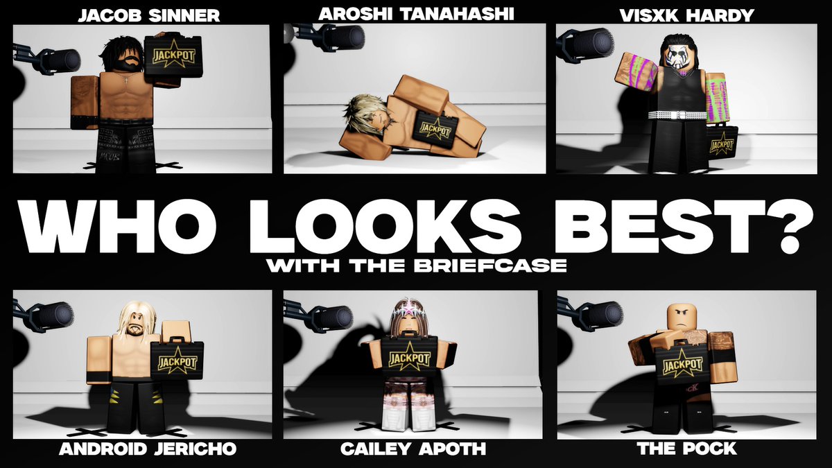 #TXWJackpot 🎲

Out of all 6⃣ of the #JackpotLadderMatch competitors, which do you think looks best with the briefcase? 🤔

<a href="/JacobSinnerRW/">Jacob Sinner</a> , #Avory , <a href="/visxkk/">vv</a> , #Android , <a href="/TheCaileyApoth/">Cailey</a> , <a href="/iblameptr/">peter</a>