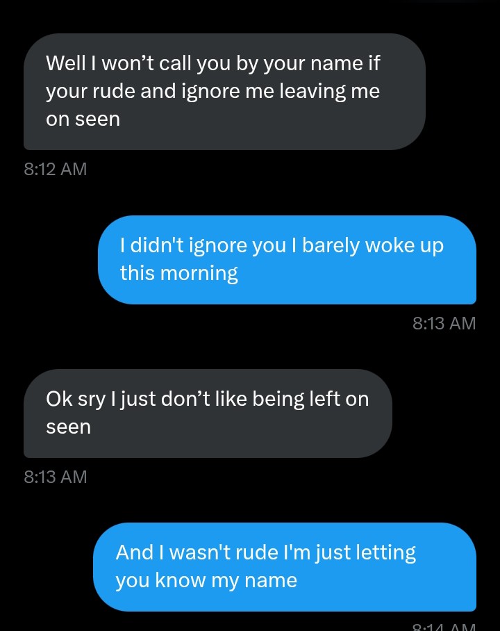 CorgiLighting__'s tweet image. Report and block this person she went at me and got all pissed at me saying I was being rude I wasn&apos;t being rude she was to me all i said my name is Lil Lighting not dude and that im ignoring her leaving her on seen when I was busy and she demanded me to answer her stupid jerk