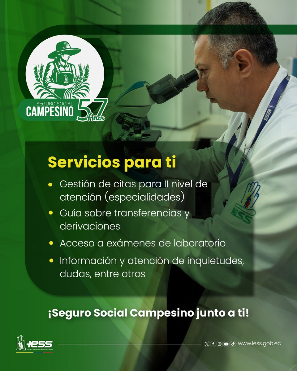 Dirección Provincial de Pichincha (@iesspichincha) on Twitter photo #IESSCampesino57años | En nuestras Ventanillas de Atención Preferencial para afiliados al <a href="/IESS_SSC/">Seguro Social Campesino del IESS.</a> accedes a varios servicios.
Conoce más ⬇️ #IESSCampesino57años | En nuestras Ventanillas de Atención Preferencial para afiliados al <a href="/IESS_SSC/">Seguro Social Campesino del IESS.</a> accedes a varios servicios.
Conoce más ⬇️