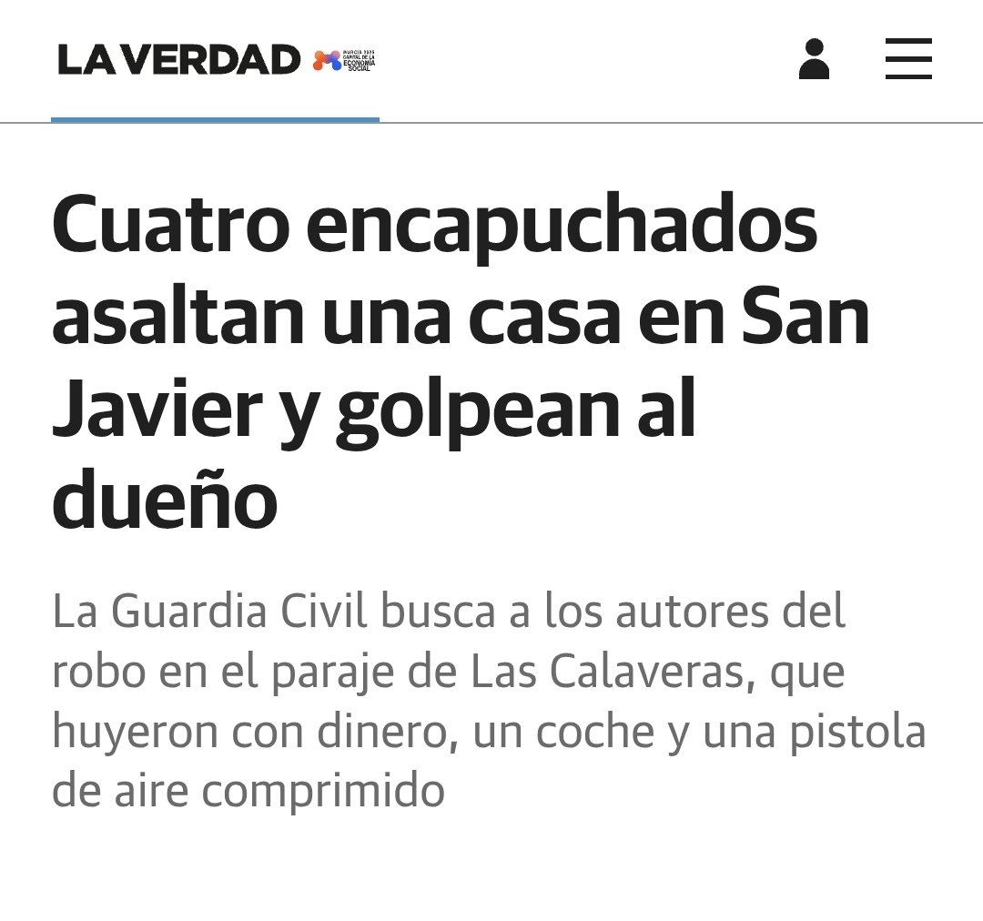 🔴Cuatro magrebíes asaltan una casa en San Javier y mandan al hospital al propietario. 

Los españoles ya no están seguros ni en sus casas. 
Deportaciones para todos los que vienen a España a delinquir.
#FronterasSeguras
#BarriosSeguros
🔗laverdad.es/murcia/cuatro-…