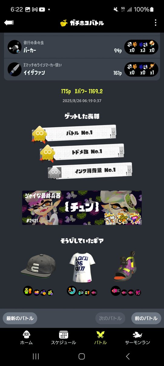 こんなのでトドメ数No.1とか貰っても嬉しくないし。
どれだけ格差マッチやねん！
 
 #スプラトゥーン３