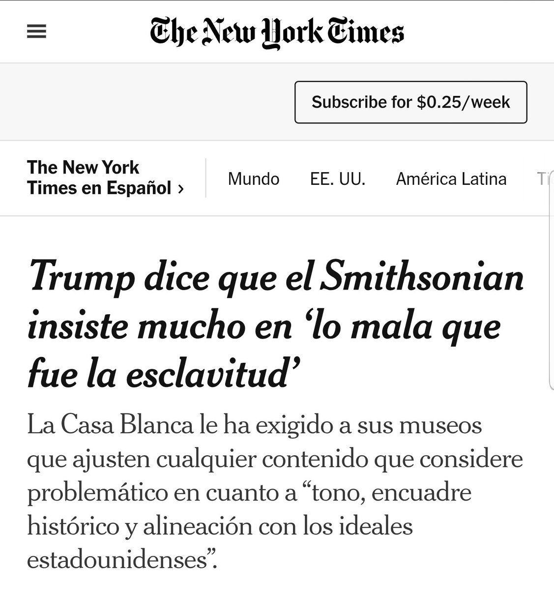 Primero la introducción de políticos antivacunas a su gabinete, luego la desfinanciación general hacia la producción académica cientifica, luego la Desfinanciación a Harvard y ahora esto

Donald Trump está en contra de la cultura y el conocimiento, eso es evidente......