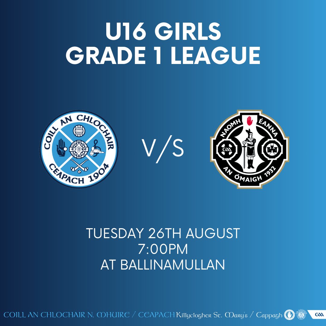 Good luck to our U16 girls who host Omagh in the league semi-final tomorrow evening, Tuesday, at 7:00pm.