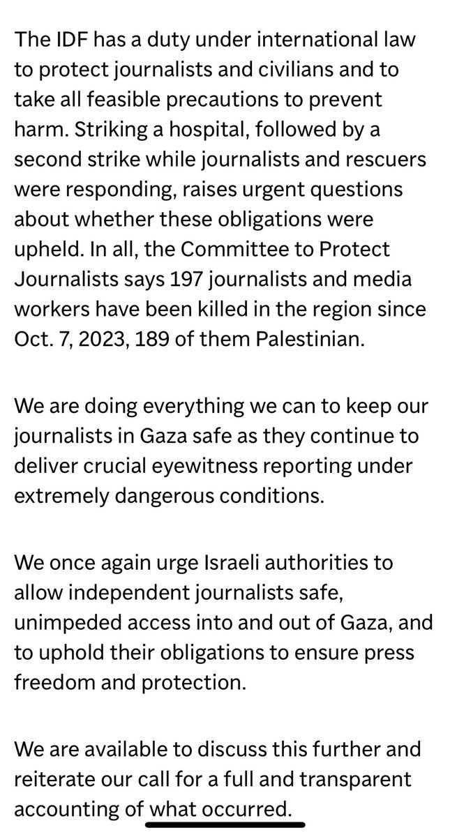 AP/Reuters: Unfortunately, we have found the IDF’s willingness and ability to investigate itself in past incidents to rarely result in clarity &amp; action, raising serious questions including whether Israel is deliberately targeting live feeds in order to suppress information.