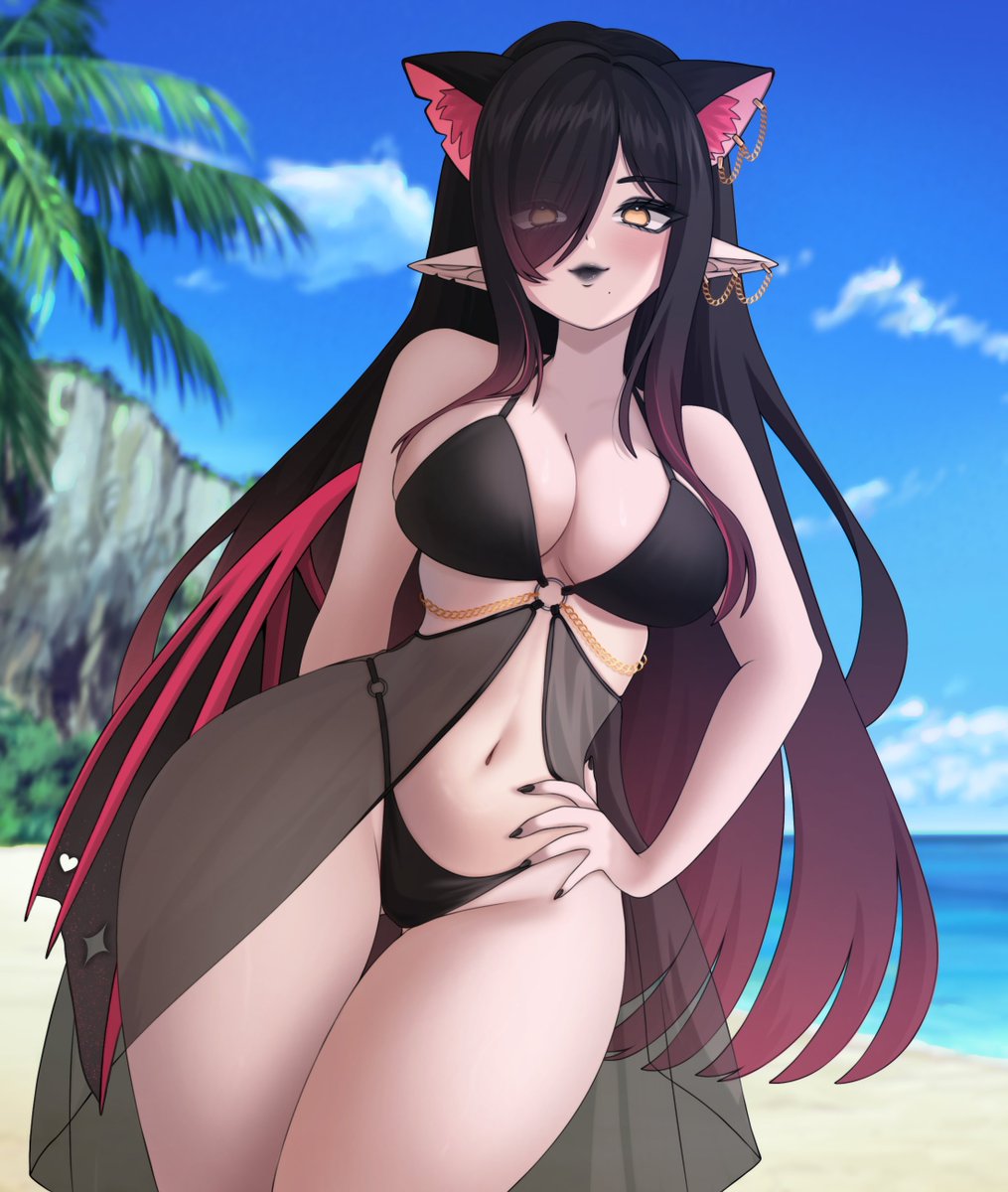 himaxhime's tweet photo. Good morning darling~!🖤

Is summer over already? Can we go out one more time?🥺

🎨: #sweet_bunnydr 🖤: #himacore https://t.co/t240N1LKYn