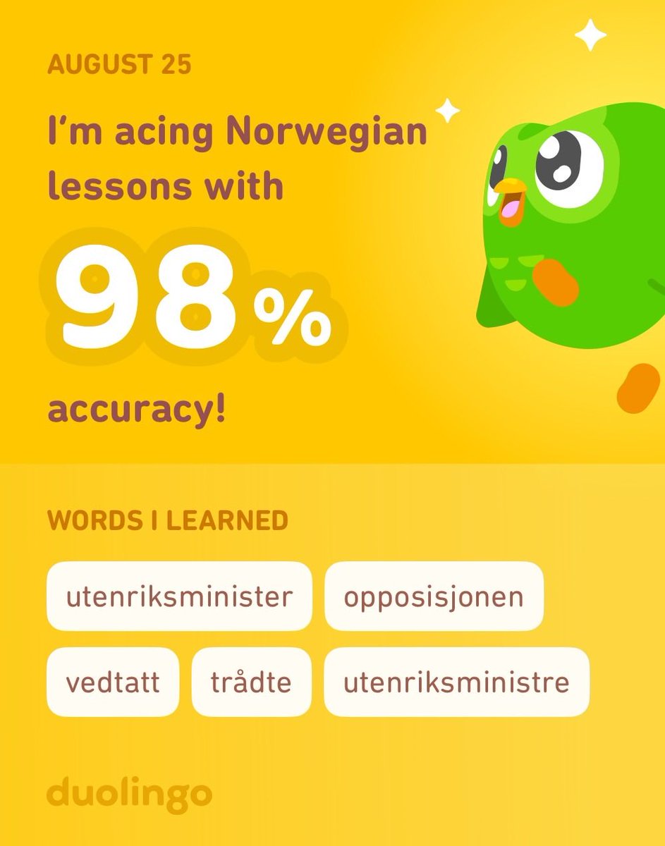 bummulstussen's tweet image. I’m learning Norwegian on Duolingo! It’s free, fun, and effective.