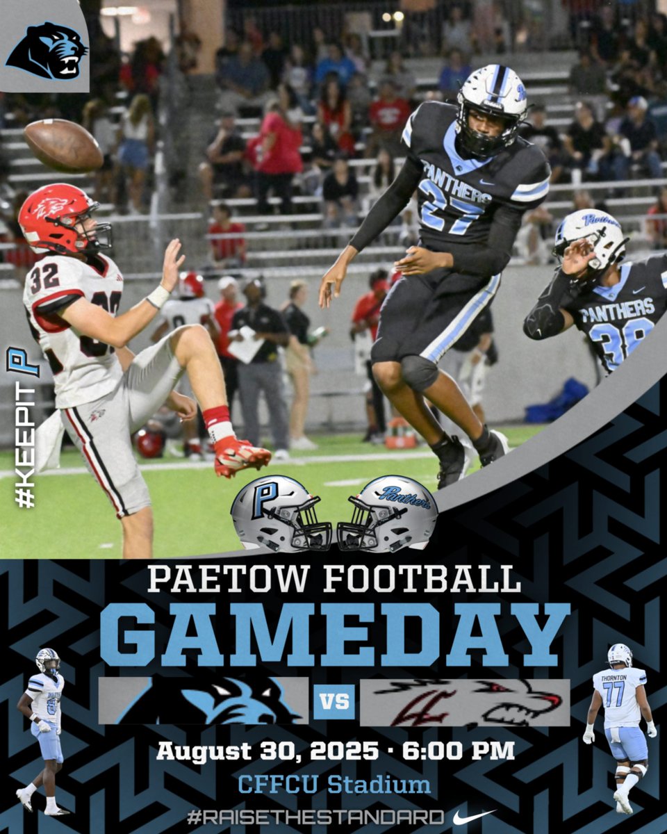 -WEEK 1 GAMEDAY INFORMATION-

Freshman at Langham Creek 8/28:
9Black @ 4:30 vs Langham Creek
9Blue @ 6:30pm vs Langham Creek

Sub-Varsity at Paetow 8/28:
JV Black @ 5:30 vs Langham Creek
JV Blue @ 7:00 vs Langham Creek

Paetow (V) vs. Langham Creek (H)
August 30, 2025 @ 6PM